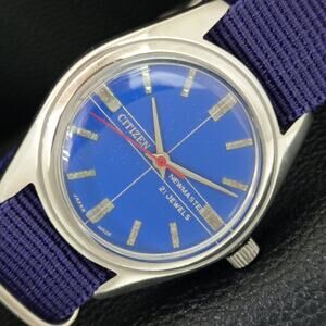 Vintage 1970 Citizen Manual Mens Silver Watch W/daydate & Blue accents
